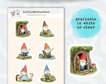 Mini Gnome Sticker Sheet • Cute Gnome Stickers • Waterproof Vinyl Planner Stickers • Funny Gnome Laptop & Water Bottle Decals