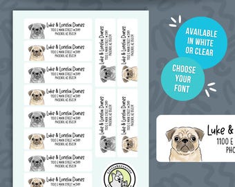 Étiquettes d'adresse personnalisées pour carlin • Autocollants d'adresse pour carlin mignons • Étiquettes d'adresse personnalisées pour chien • Etiquettes d'adresse avec nom d'animal de compagnie