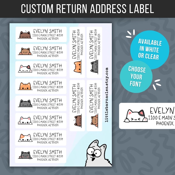 Custom Cat Address Labels • Return Address Stickers • Sheet of 12 Labels • Personalized Mailing Labels • Cute Cat Return Label