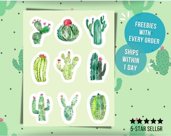 Mini Cactus Sticker Sheet Waterproof Vinyl Cute Cactus Succulent Small Sticker Water Bottle Planner Sticker
