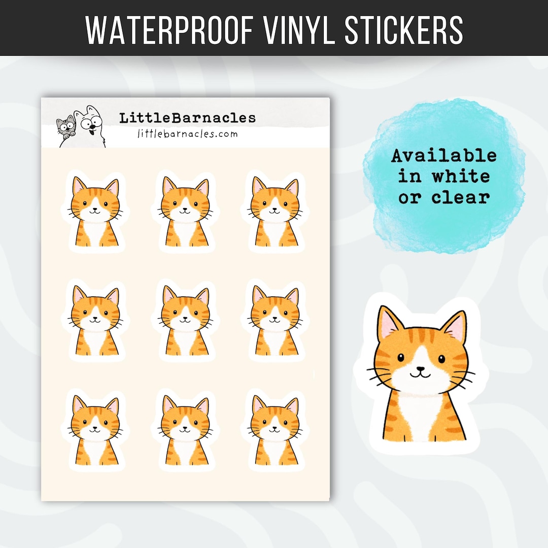 Orange White Tabby Cat Sticker Sheet • Cute Ginger Cat Stickers ...