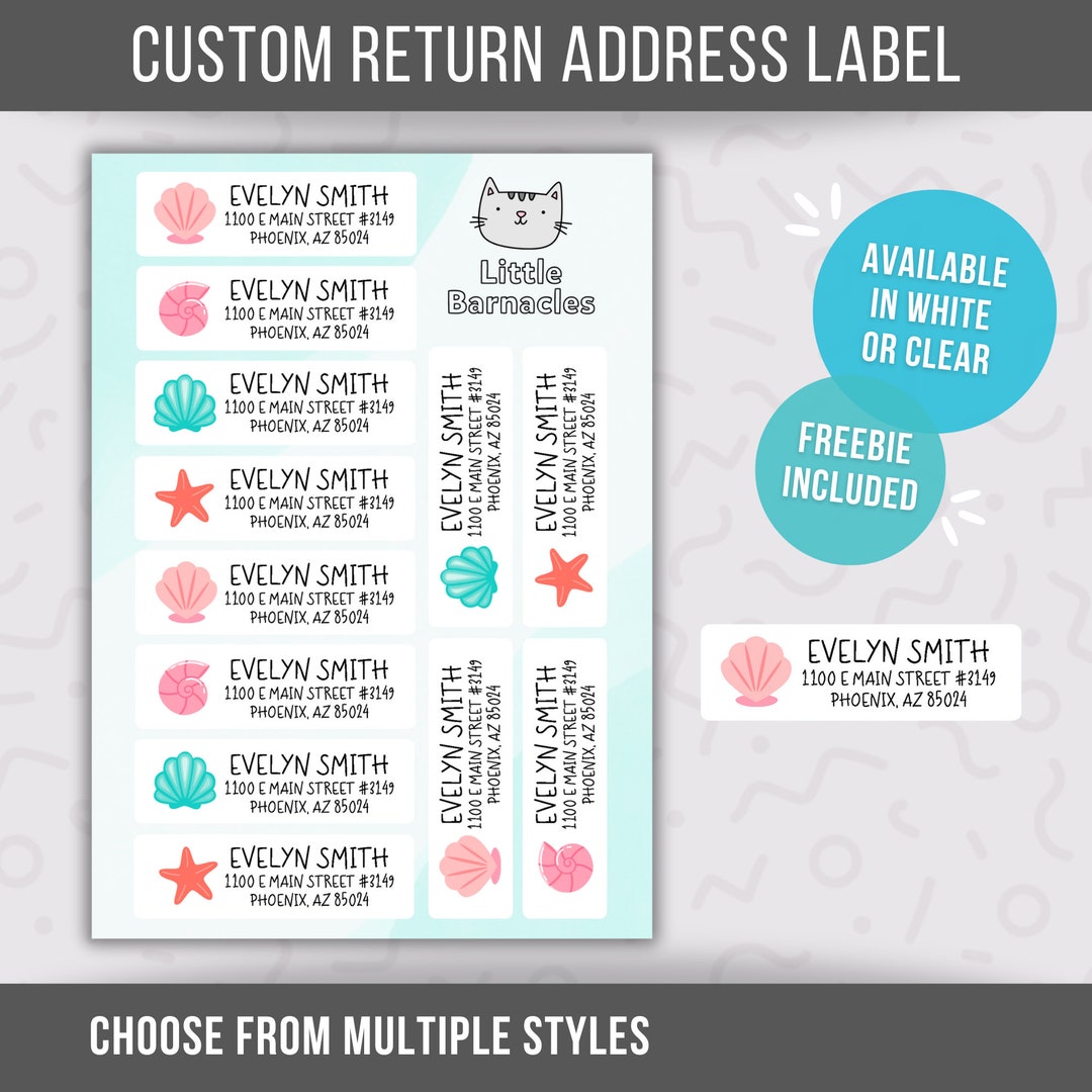 Sea Shell Label Seashell Custom Address Labels, Return Address Labels, Personalized ...