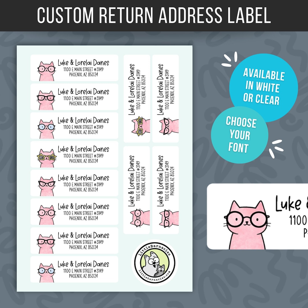 Custom Pink Cats Return Address Labels • Pink Mailing Stickers • Cute ...