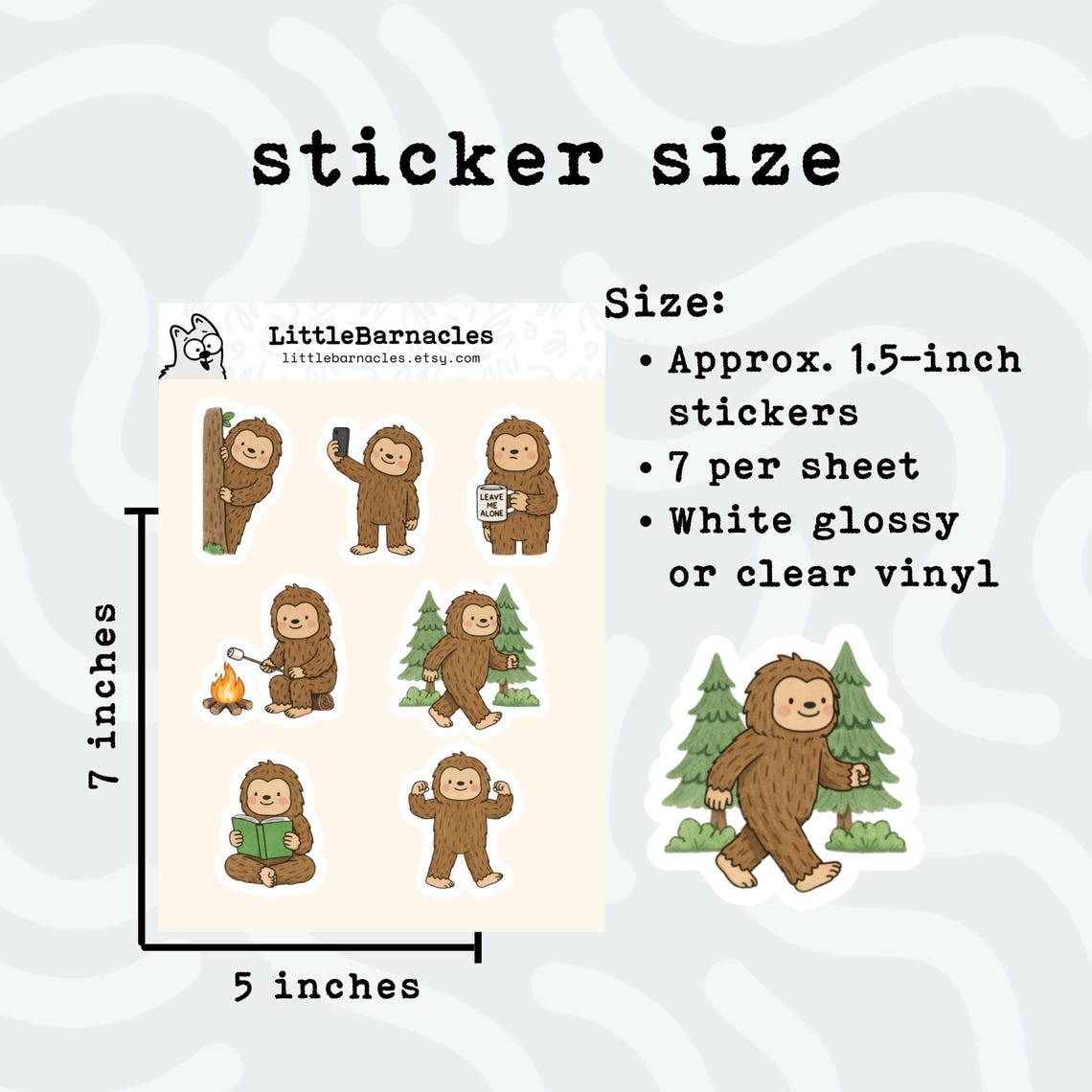 Mini Bigfoot Sticker Sheet • Cute Sasquatch Stickers • Waterproof Vinyl ...