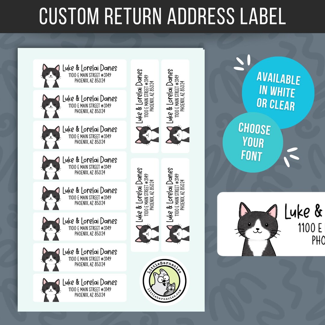 Custom Tuxedo Cat Address Labels • Black & White Cat Return Stickers ...