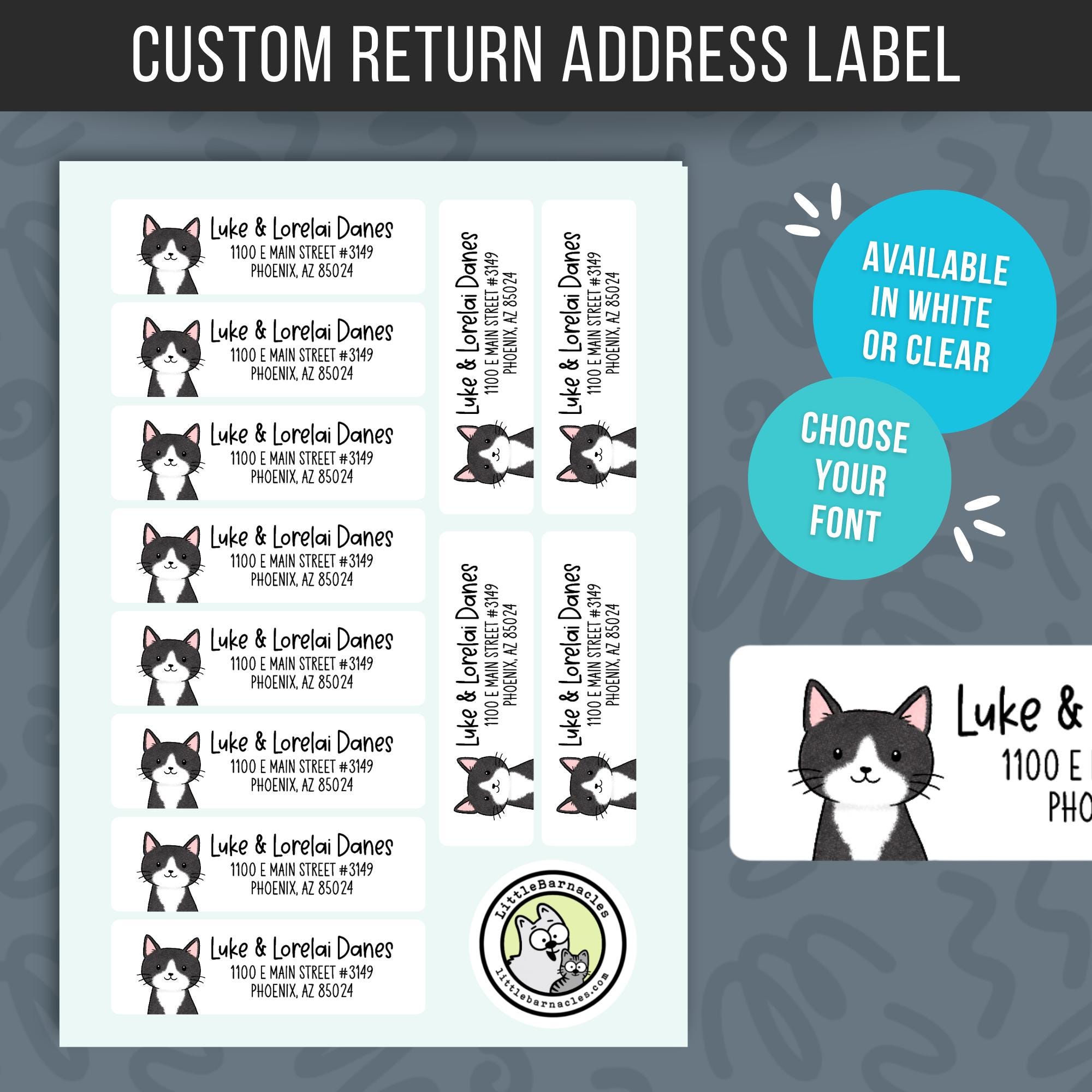 Custom Tuxedo Cat Address Labels • Black & White Cat Return Stickers ...