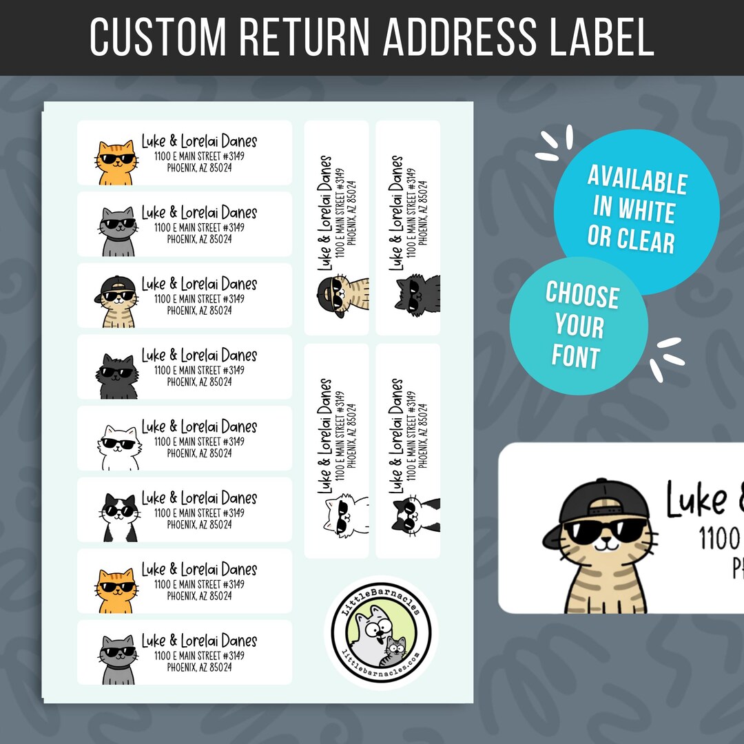 Cool Cat Return Address Labels • Personalized Mailing Stickers • Custom ...