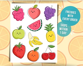 Mini Fruit Sticker Sheet Waterproof Vinyl Cute Food Sticker Vegan Decal Laptop Water Bottle