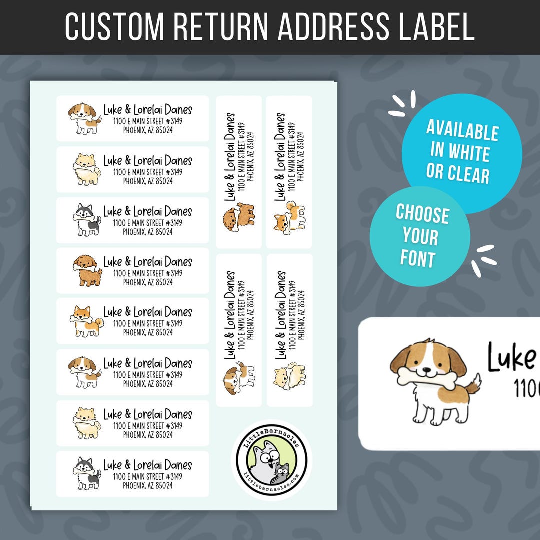 Custom Dog Bone Address Labels • Personalized Dog Return Address ...