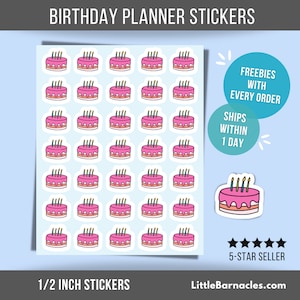 Birthday Cake Planner Stickers Birthday Reminder Label Cake Stickers Calendar Sticker Mini 1/2 Inch Stickers
