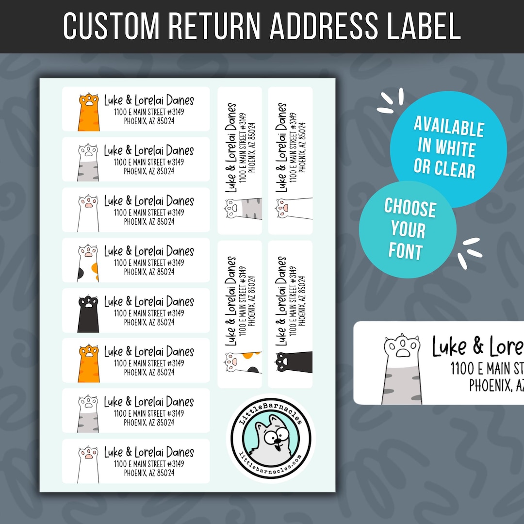Custom Cat Paw Return Address Labels • Personalized Mailing Stickers ...
