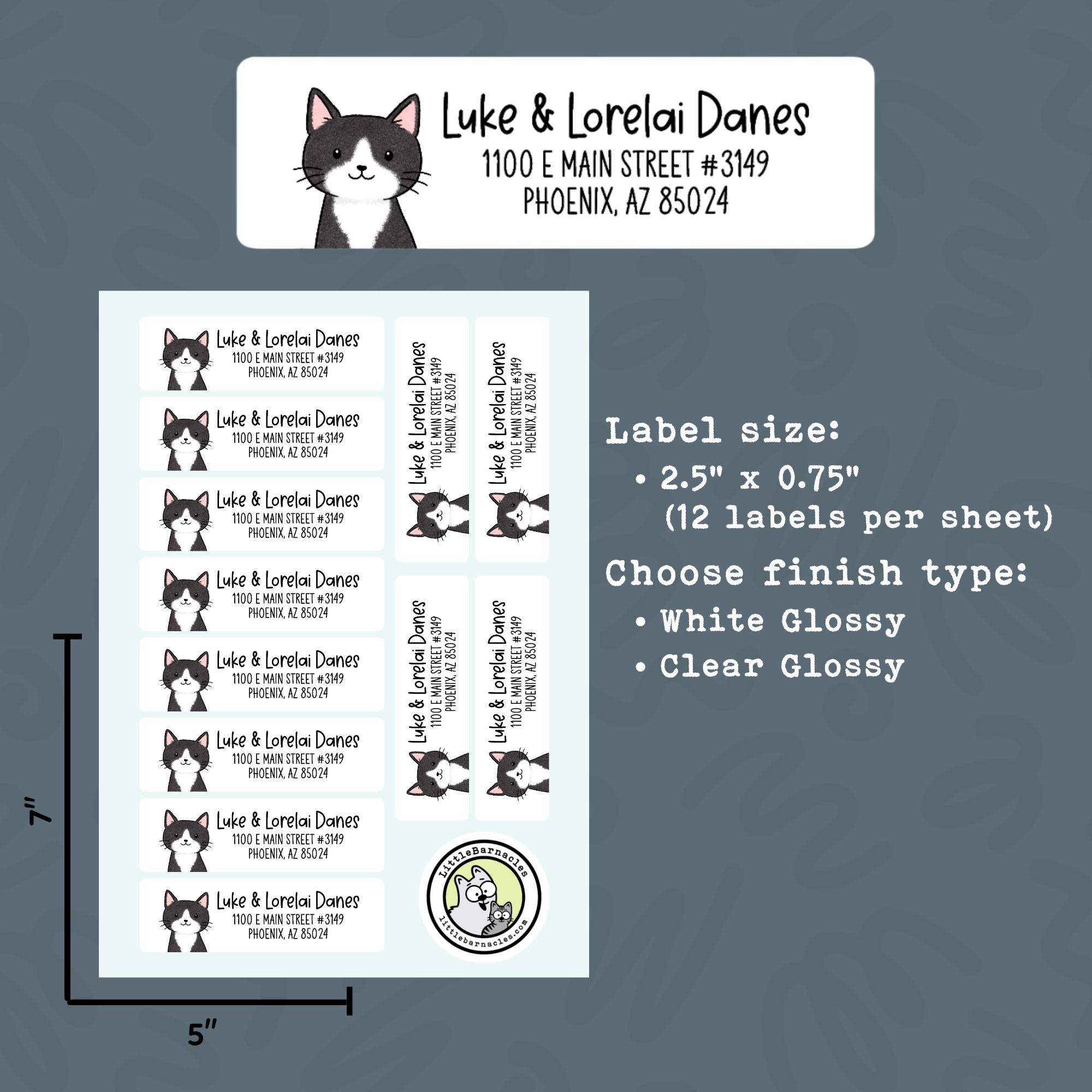 Custom Tuxedo Cat Address Labels • Black & White Cat Return Stickers ...