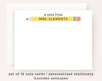 Ensemble de papeterie personnalisée pour enseignant • Cartes de correspondance plates avec nom personnalisé • Cadeau pour enseignant • Cartes de correspondance personnalisées • Jeu de 12
