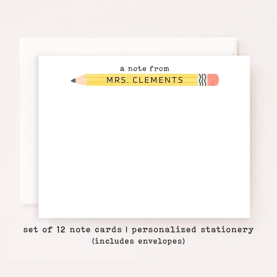 Personalized Teacher Stationery Set • Custom Name Flat Note Cards • Teacher Gift • Customized Notecards • Set of 12