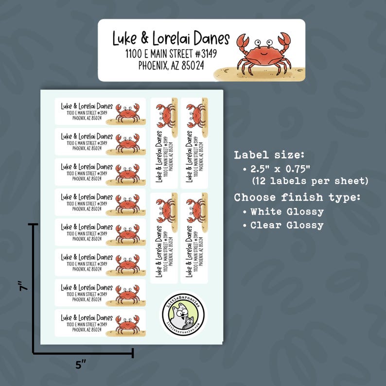 Red Crab Address Labels • Personalized Return Address Stickers • Custom ...