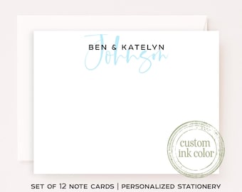 Personalized Monogram Name Stationery Set • Custom Name Flat Notecards • Elegant Thank You Cards • Custom Stationery Gift • Set of 12