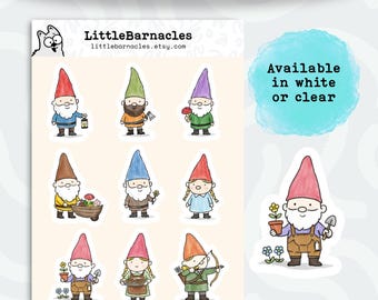 Mini Gnome Sticker Sheet • Cute Gnome Stickers • Waterproof Vinyl Planner Stickers • Funny Gnome Laptop & Water Bottle Decals