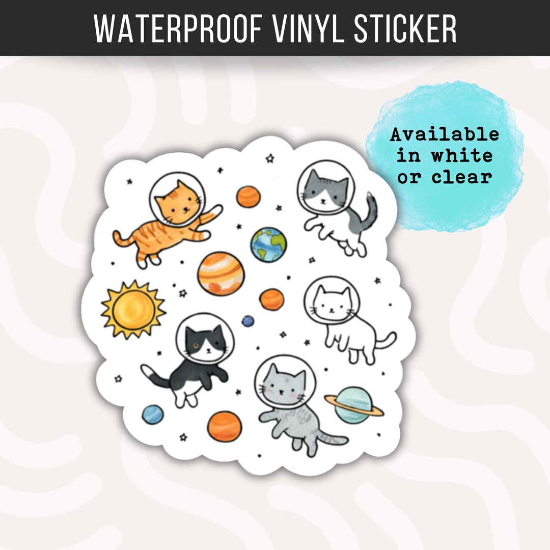 Space Cat Sticker • Waterproof Vinyl Decal • Cat Lover Gift • Tiny ...