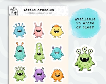 Mini Monster Sticker Sheet • Cute Monster Stickers • Waterproof Vinyl Cartoon Monsters • Funny Small Stickers for Laptop & Planner