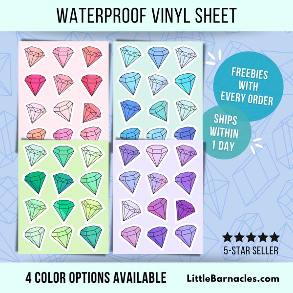Mini Gemstone Sticker Sheet Waterproof Vinyl Cute Crystal Gem Small Sticker Laptop Water Bottle Journal Sticker