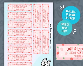 Custom Address Labels, Return Address Labels Personalized Mailing Labels, Return Address Sticker, Customizable Address Label Pink Strawberry