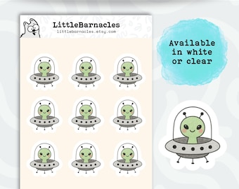 Mini UFO Alien Sticker Sheet • Cute Alien Stickers • Waterproof Vinyl UFO Spaceship Stickers • Funny Laptop & Planner Stickers