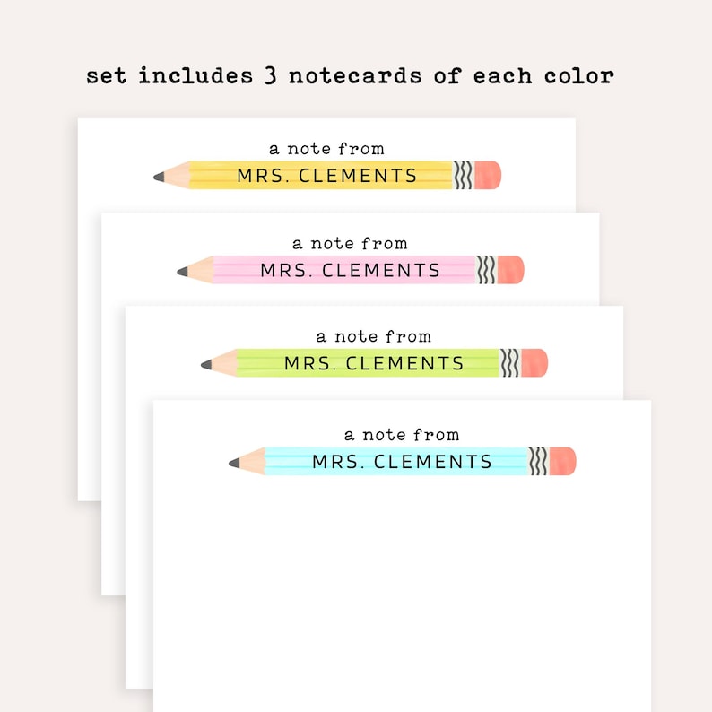 Personalized Teacher Stationery Set • Custom Name Flat Note Cards • Teacher Gift • Customized Notecards • Set of 12 immagine 2