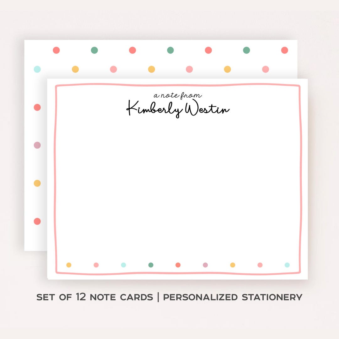 Personalized Polka Dot Stationery • Custom Flat Notecards Set of 12 ...