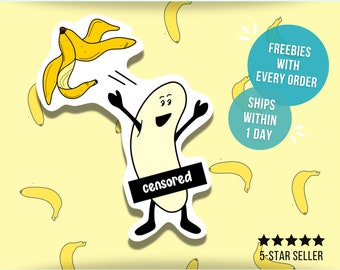 Censored Banana Sticker Waterproof Vinyl Adult Humor Funny Food Sticker Censored Sticker Water Bottle Decal