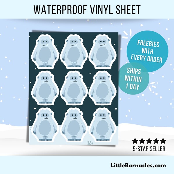 Mini Blue Yeti Sticker Sheet Waterproof Vinyl Funny Cartoon Yeti Small Sticker Laptop Water Bottle Planner Sticker