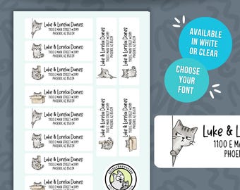 Custom Suspicious Cat Address Labels • Weatherproof Vinyl Return Address Stickers • Personalized Cat Mailing Labels • Side Eye Cat