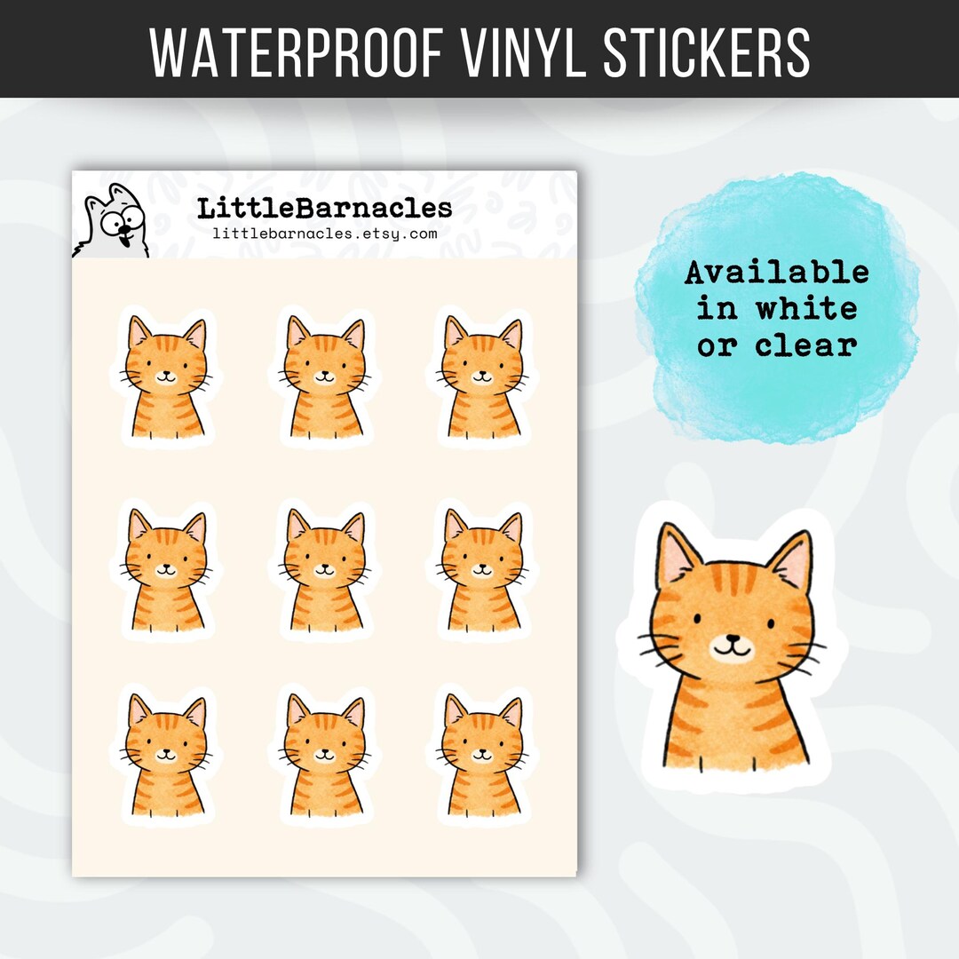 Orange Tabby Cat Sticker Sheet • Cute Ginger Cat Stickers • Waterproof ...