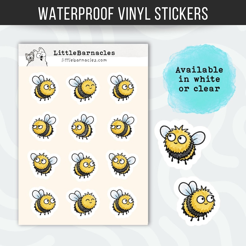Mini Bumble Bee Sticker Sheet • Cute Honey Bee Stickers • Waterproof ...