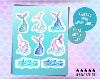 Mini Mermaid Sticker Sheet Waterproof Vinyl Decal Whimsical Small Sticker Water Bottle Decal