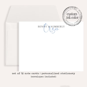 Personalized Monogram Name Stationery Set • Custom Name Flat Notecards • Elegant Thank You Cards • Custom Stationery Gift • Set of 12