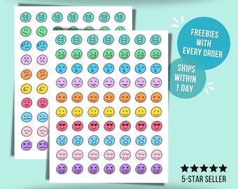 Mood Tracker Planner Sticker • 2 Sheet Set • Mood Journal Emoji Labels • Mental Health Self Care • Therapy Planner Stickers