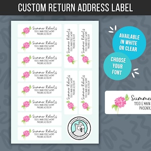 Adressetiketten rosa mit Blumen in rosa mit Hortensien als Adressaufkleber Blumen