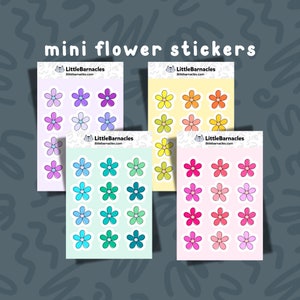 Mini Flower Sticker Sheet Waterproof Vinyl Planner Stickers Cute Petite Colorful Floral Decals for Water Bottle or Laptop