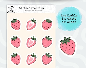 Mini Strawberry Sticker Sheet • Cute Pink Strawberry Stickers • Waterproof Vinyl Fruit Decals • Laptop Planner Stickers
