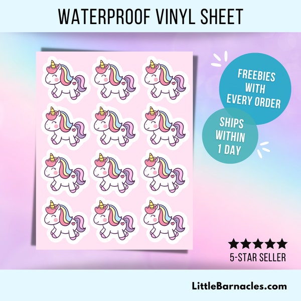 Mini Unicorn Sticker Sheet Waterproof Vinyl Cute Rainbow Pastel Small Sticker Laptop Water Bottle Journal Sticker