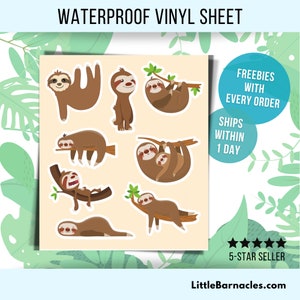 Mini Sloth Sticker Sheet Waterproof Vinyl Cute Sloth Cartoon Animal Small Sticker Laptop Water Bottle Planner Sticker