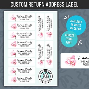 Kundenspezifisches Adressetikett mit Blumenrückseite Adressaufkleber Personalisiertes Adressetikett Rosa Magnolie