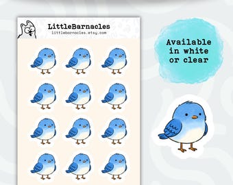 Bluebird Sticker Sheet • Cute Blue Bird Vinyl Stickers • Waterproof Bird Decals • Laptop & Water Bottle Stickers