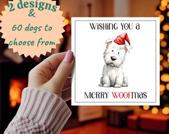 Cute Doodle Dog Christmas cards, 2 designs, 60 dogs to choose from.
