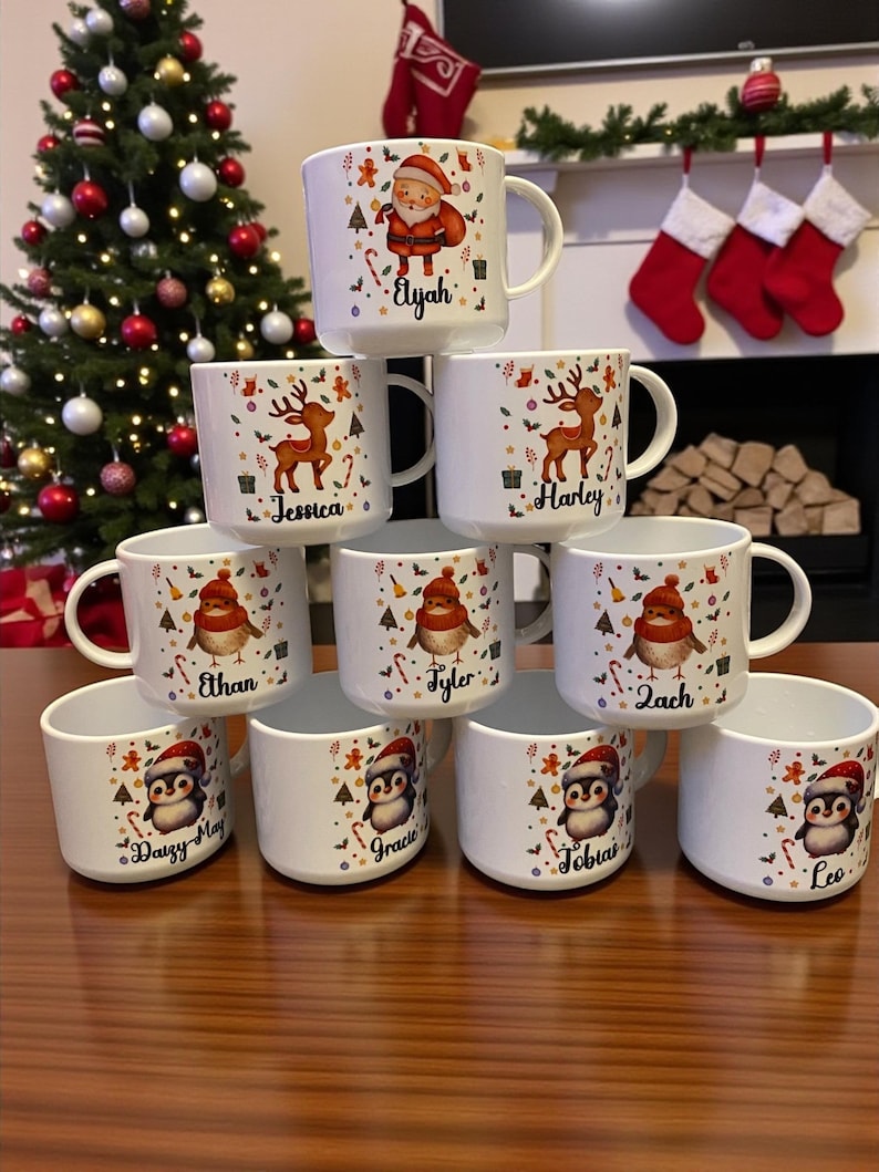 Personalised Christmas Children's unbreakable cups 6oz. Toddler cups Christmas cup. Christmas Eve box gift, plastic cups, 11oz available 画像 6
