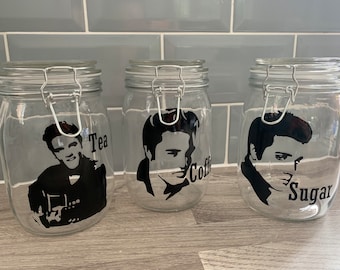 Elvis inspired set of 3 kitchen canisters/ storage jars