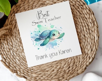 Personalised Swim teacher card, swim teacher gift.