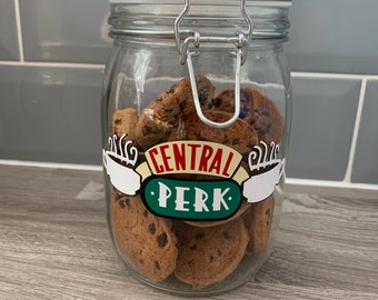 Friends inspired central perk kitchen cookie jar, storage jar,pasta, rice, tea, coffee, sugar canister