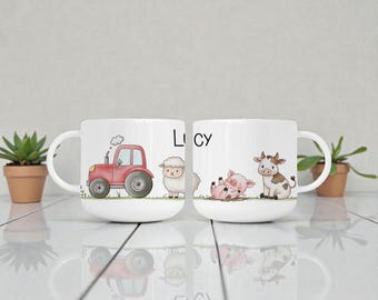 Personalised Children's unbreakable cups 6oz. Toddler cups. 11oz mugs available, 3 Farmyard friends designs to choose from. BPA free