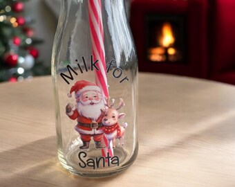 Personalised milk for Santa, Santa and reindeer, Santa’s Milk, milk bottles, Christmas Eve gift for Santa!